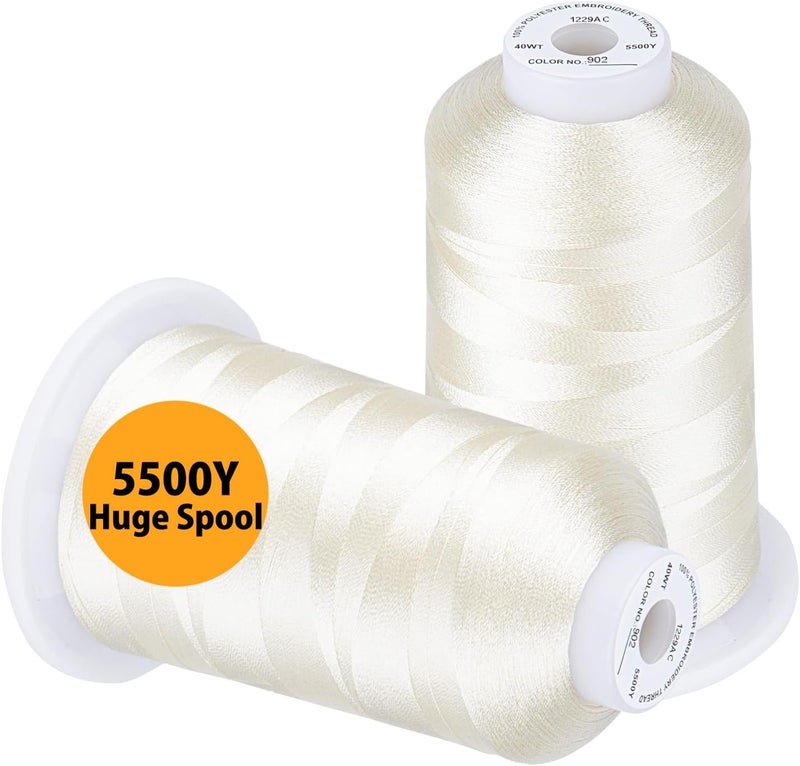 simthread Embroidery Thread 5500 Yards Ivory 902, 2 Huge Spools 40wt Polyester for Brother, Babylock, Janome, Singer, Pfaff, Husqvarna, Bernina Machine - Image 1